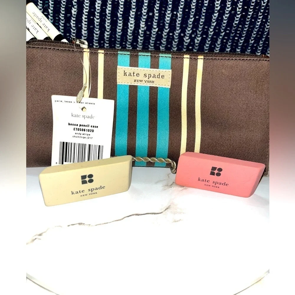 HP🎉Kate Spade New York Becca Pencil Case Andy Stripe, NWT, Vintage, Rare